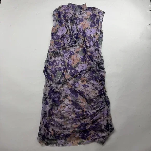 Chico's Purple Ruched Mesh Midi Dress Lined Sleeveless Stretch 16/18 (Chico 3) - Picture 2 of 11